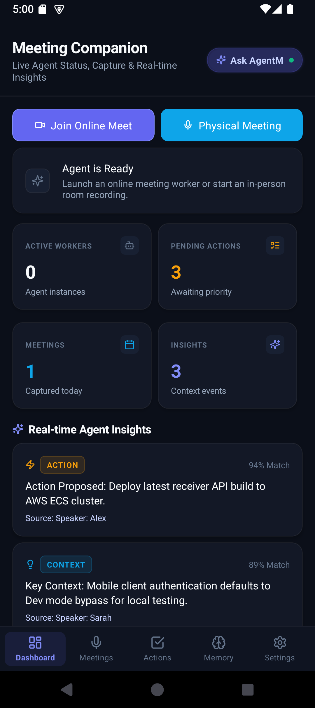 Agent M Android App Live Dashboard